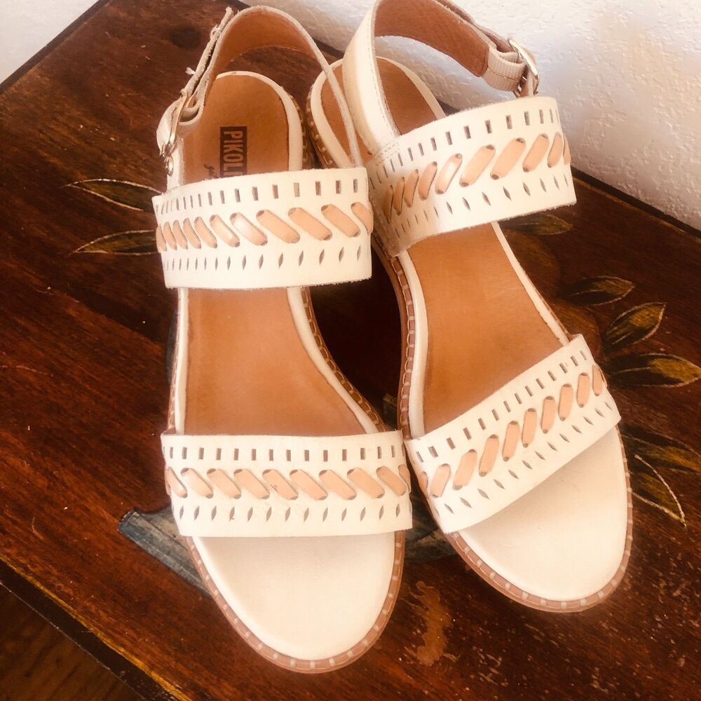 Pikolinos Blanes W3H-1822C1 Two Strap Leather Cream/White Sandals Size 39/US 8.5